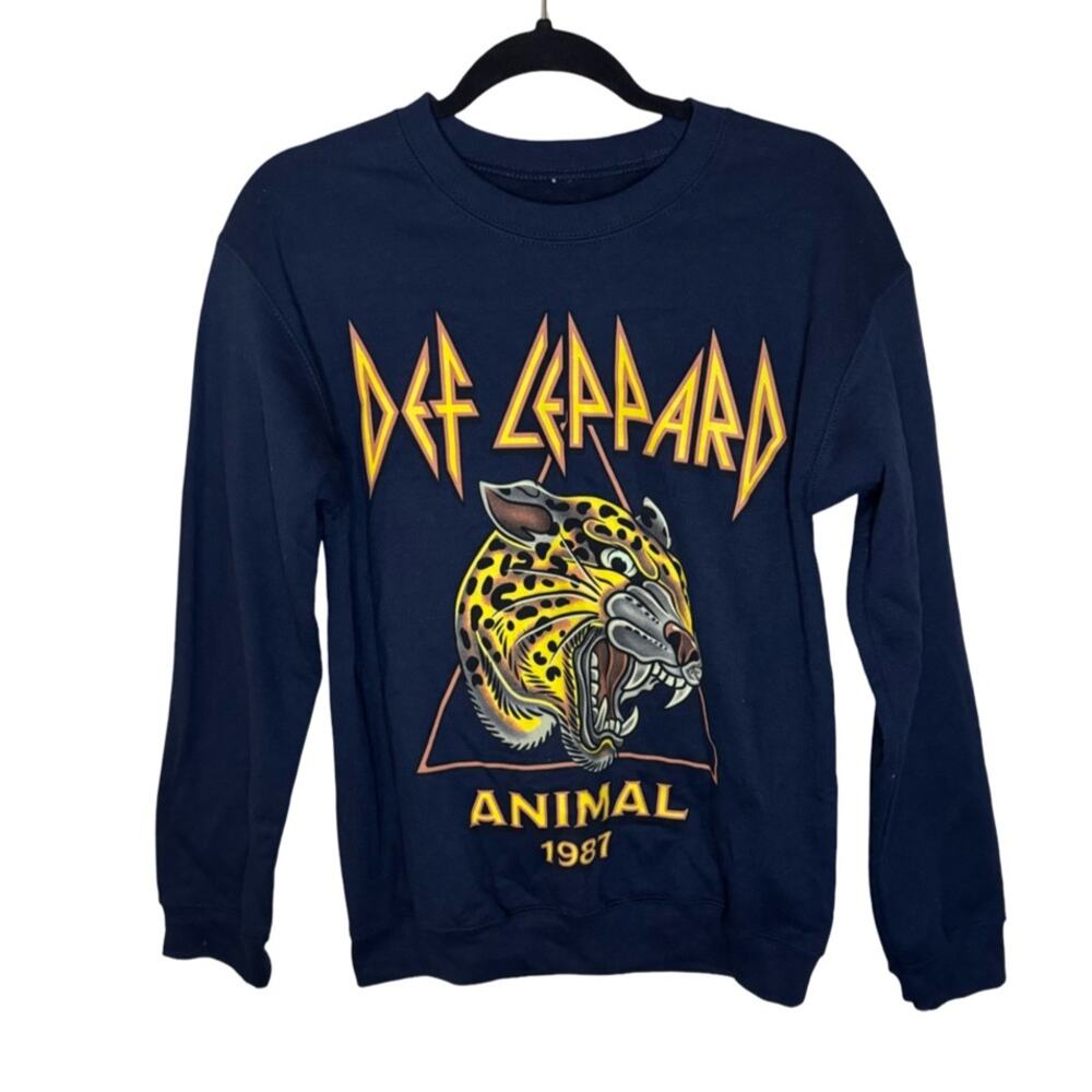 Nordstrom Navy Blue DEF LEPPARD Graphic Pullover Sweatshirt Sz S